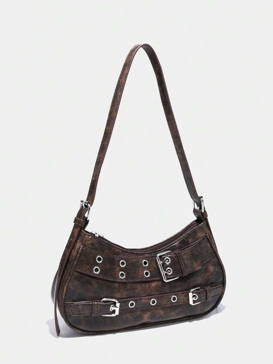 Bolsa Nyx - Gótica Y2K Couro PU Rebites Meia-Lua | Aurora