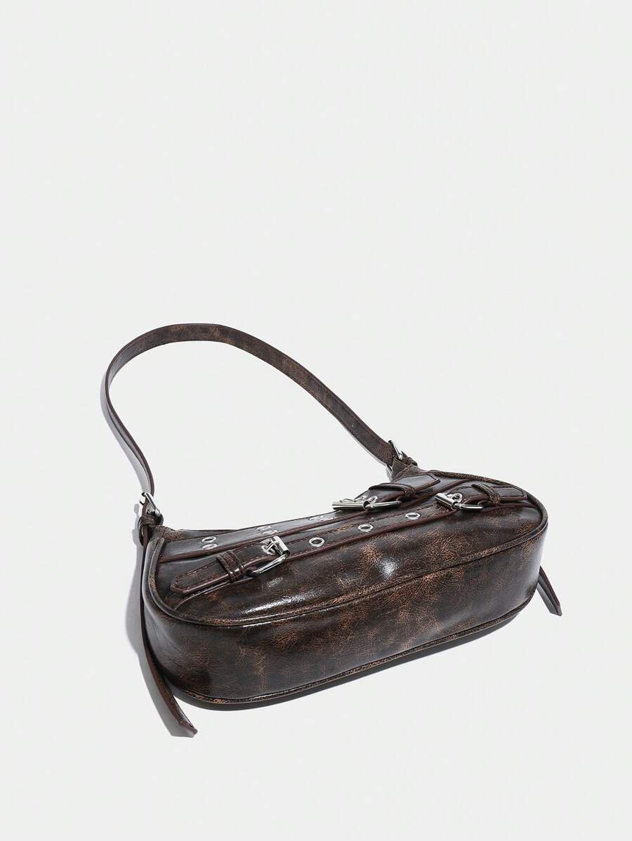 Bolsa Nyx - Gótica Y2K Couro PU Rebites Meia-Lua | Aurora