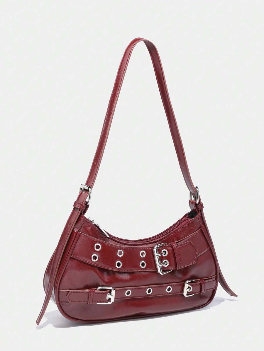 Bolsa Nyx - Gótica Y2K Couro PU Rebites Meia-Lua | Aurora