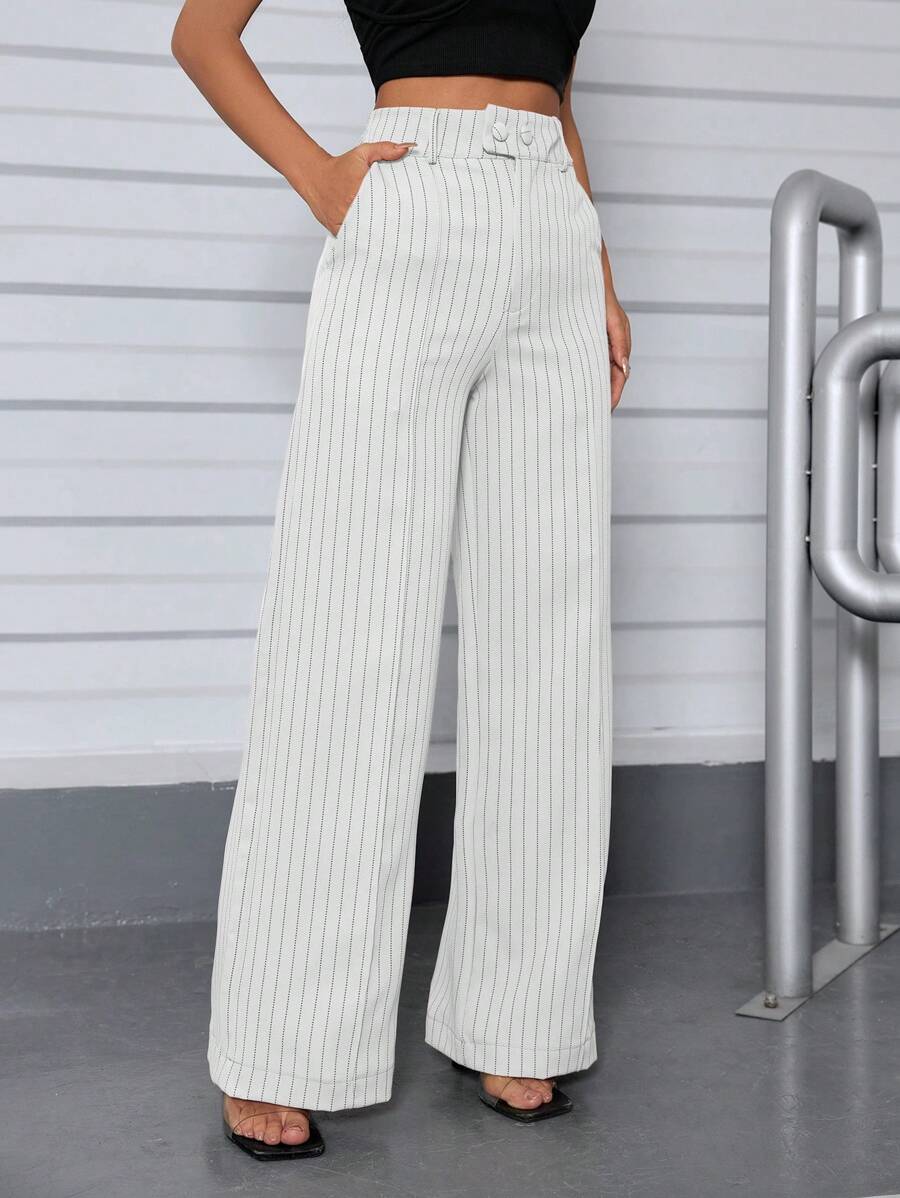 Calça Hecate - Listrada Elegante Cintura Alta Casual | Aurora