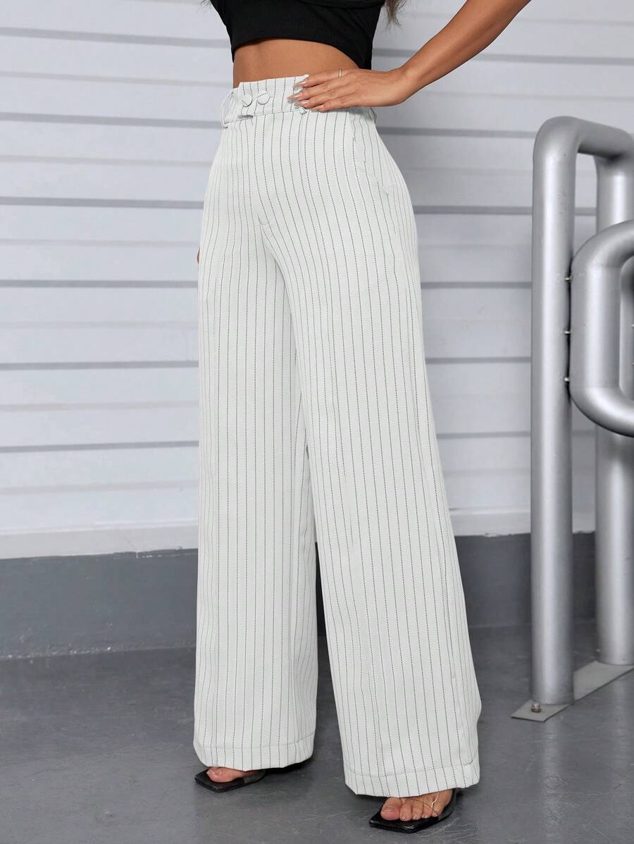 Calça Hecate - Listrada Elegante Cintura Alta Casual | Aurora