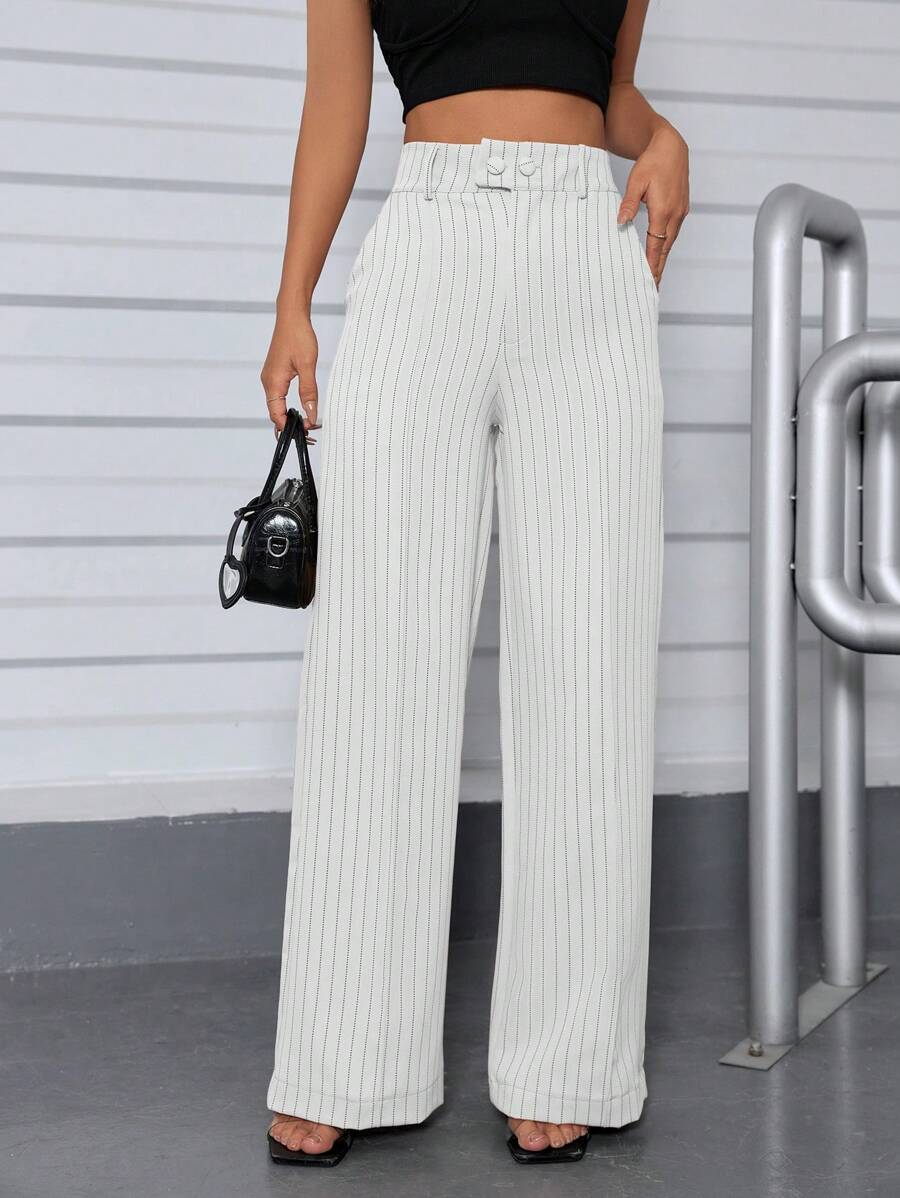 Calça Hecate - Listrada Elegante Cintura Alta Casual | Aurora