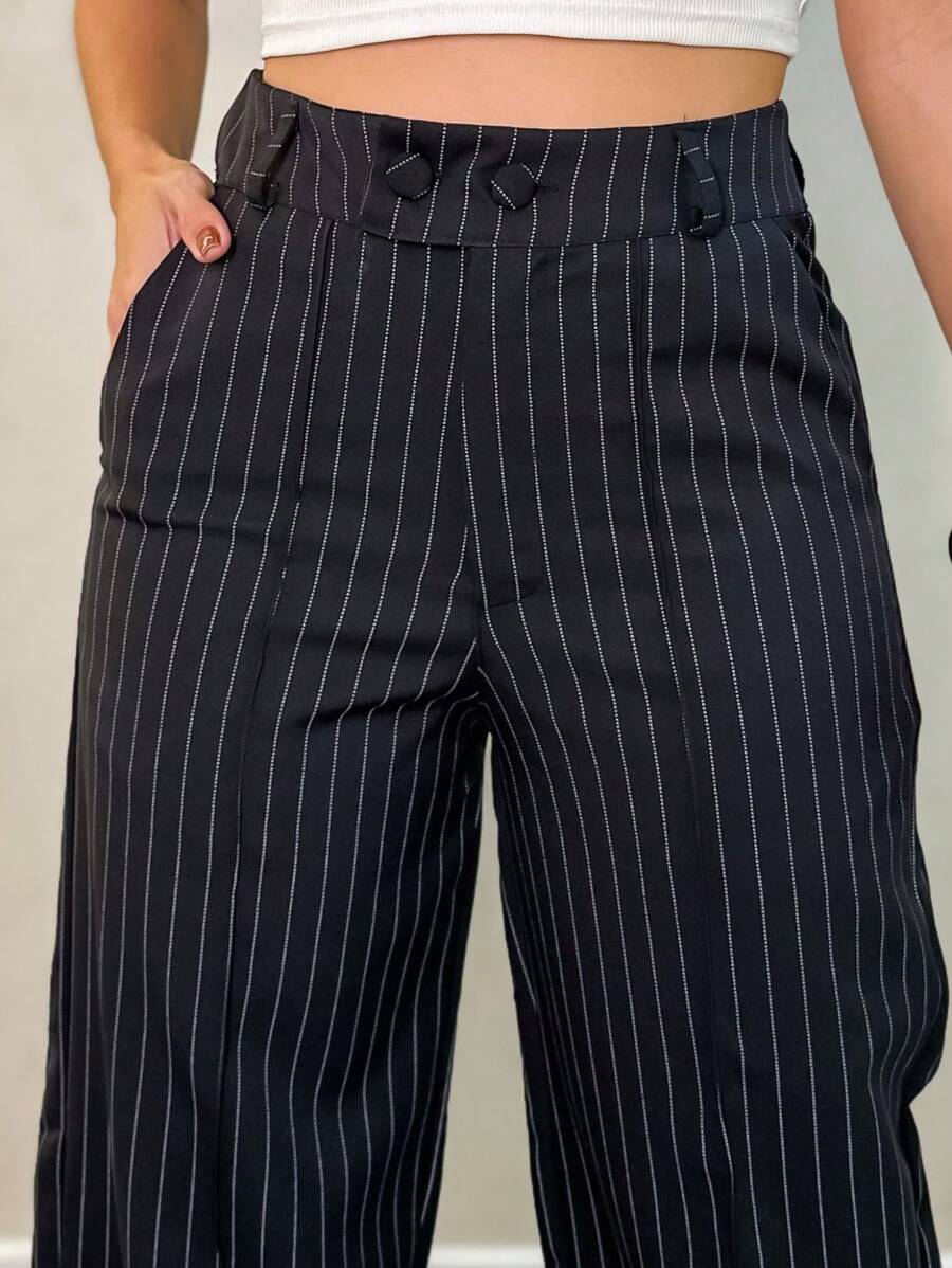 Calça Hecate - Listrada Elegante Cintura Alta Casual | Aurora
