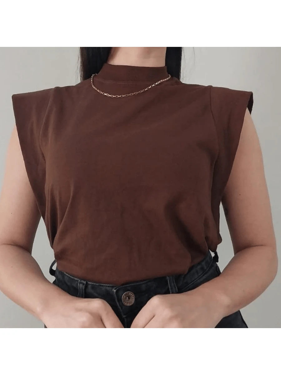 Blusa Tyche - Muscle Marrom Gola Alta Manga Morcego | Aurora