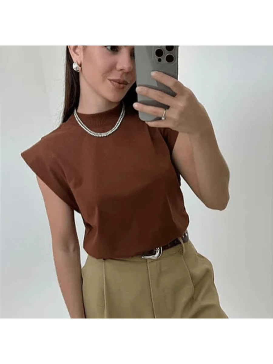 Blusa Tyche - Muscle Marrom Gola Alta Manga Morcego | Aurora