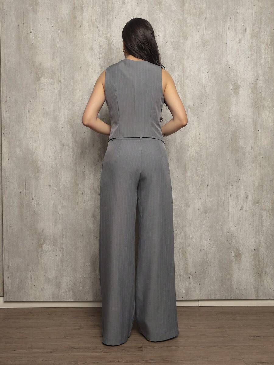 Conjunto Metis - Colete + Calça Alfaiataria Listrado Cinza | Aurora