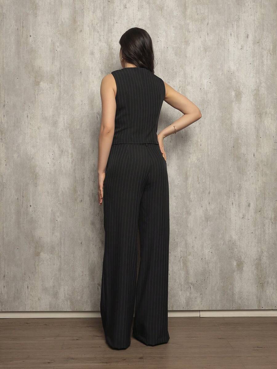 Conjunto Metis - Colete + Calça Alfaiataria Listrado Cinza | Aurora