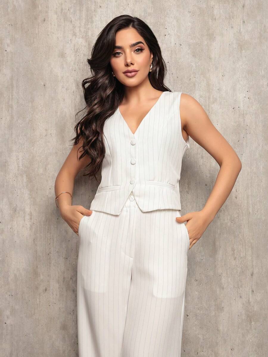 Conjunto Metis - Colete + Calça Alfaiataria Listrado Cinza | Aurora