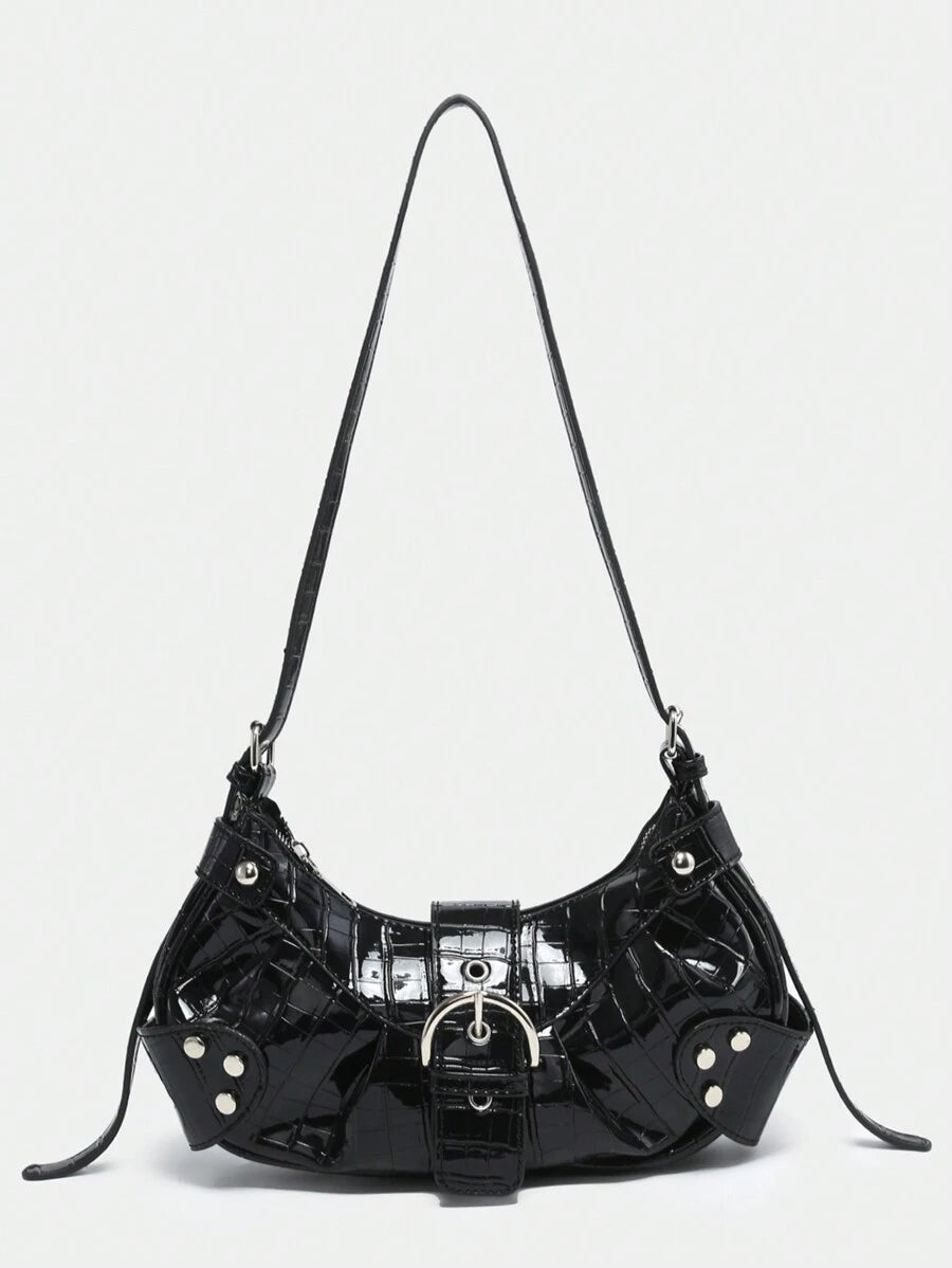 Bolsa Hera - Transversal Punk Y2K Vinho Rebites e Correntes | Aurora