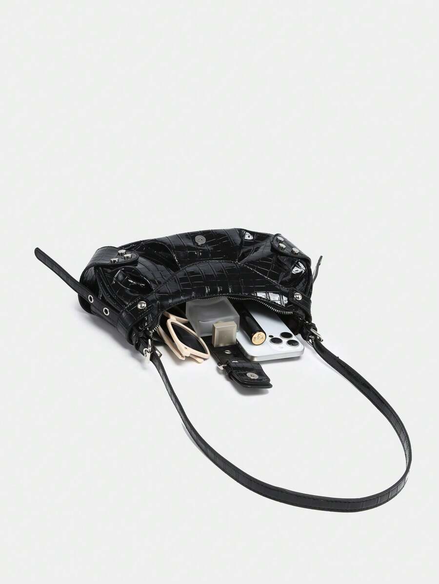 Bolsa Hera - Transversal Punk Y2K Vinho Rebites e Correntes | Aurora