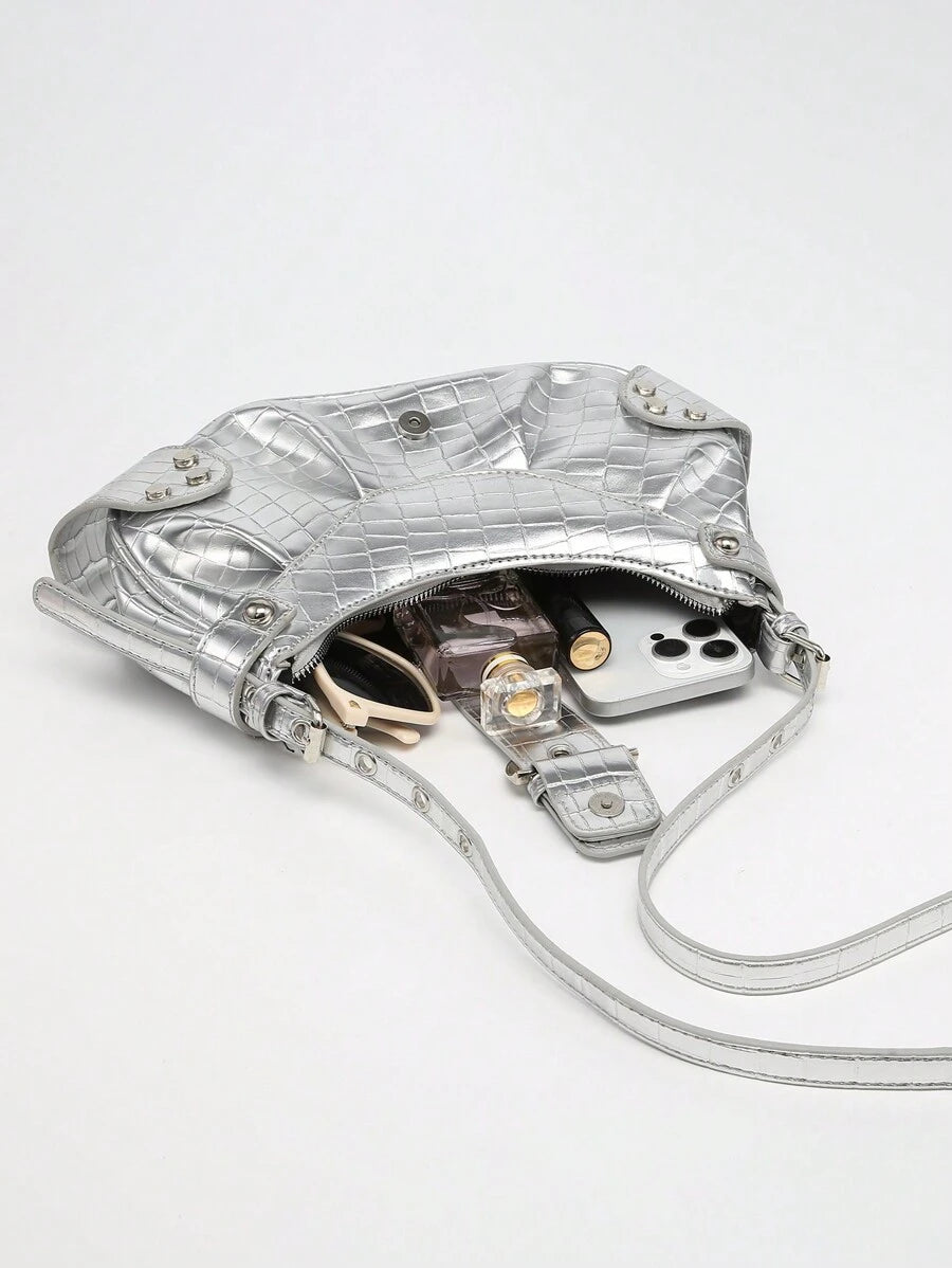 Bolsa Hera - Transversal Punk Y2K Vinho Rebites e Correntes | Aurora