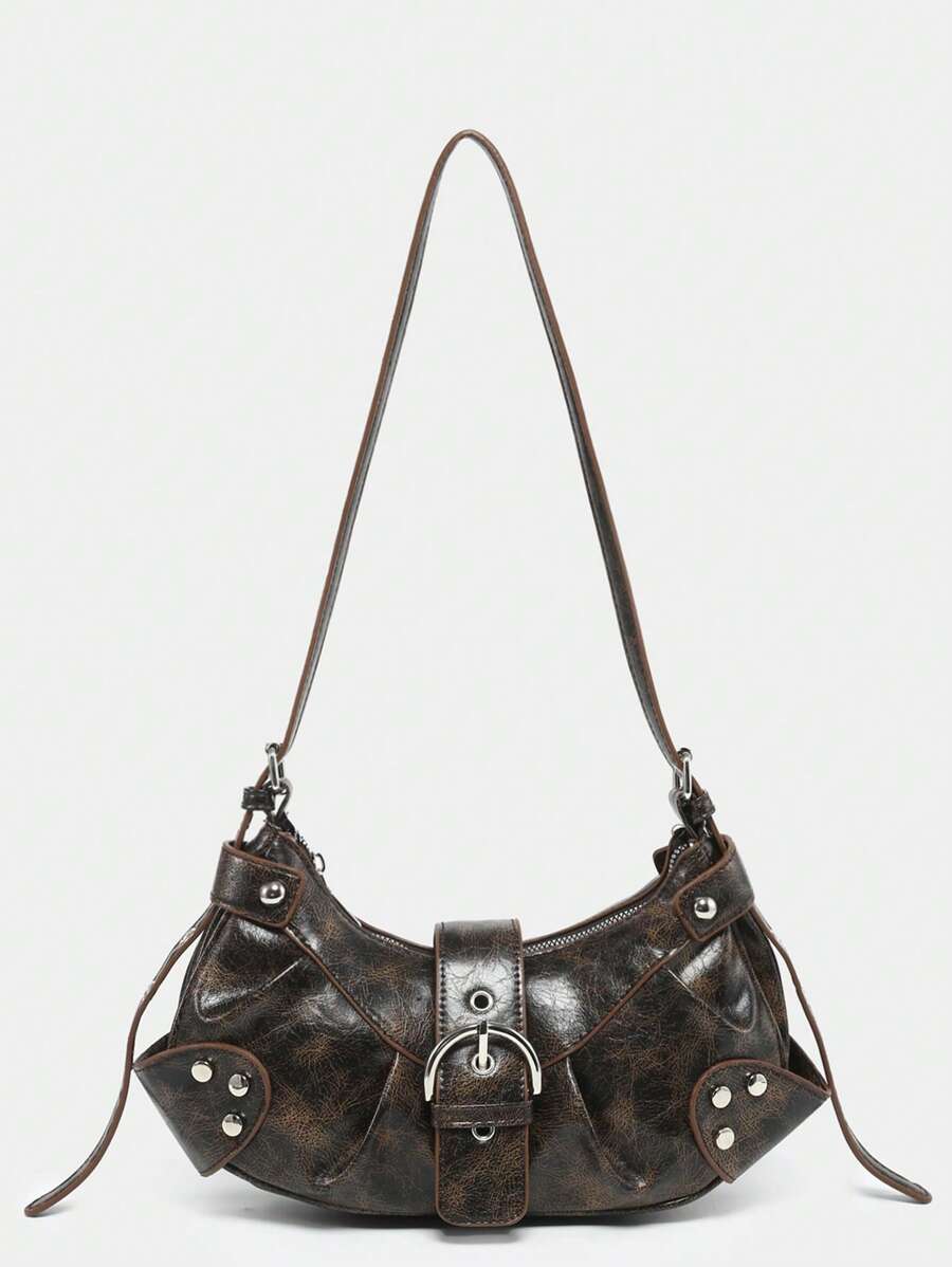 Bolsa Hera - Transversal Punk Y2K Vinho Rebites e Correntes | Aurora