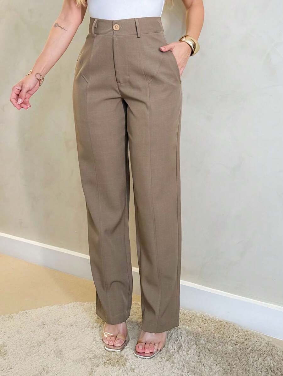 Calça Harmonia - Social Afilada Caramelo Cintura Alta | Aurora