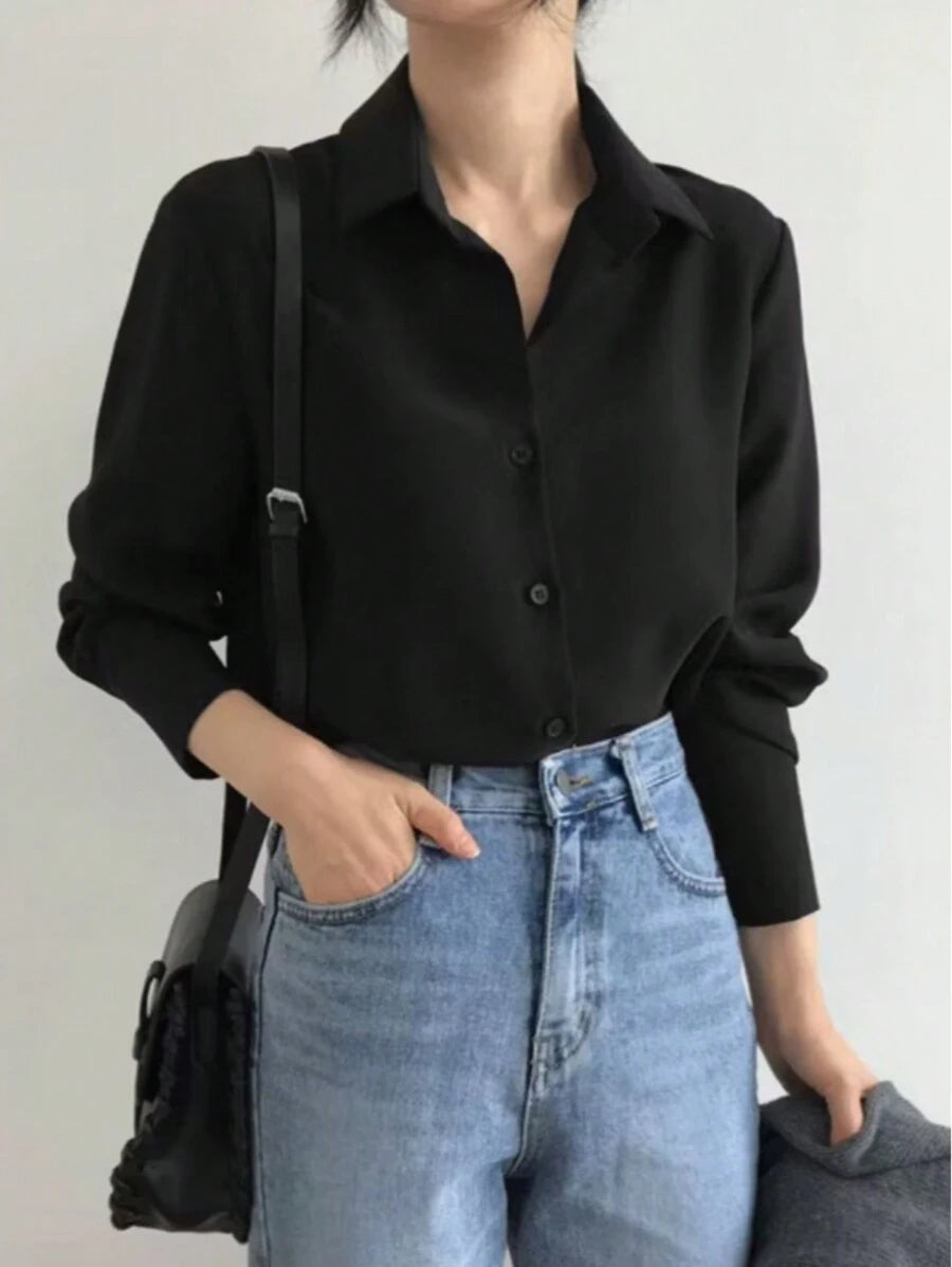 Camisa Hebe - Manga Longa Lapela Preto e Branco | Aurora
