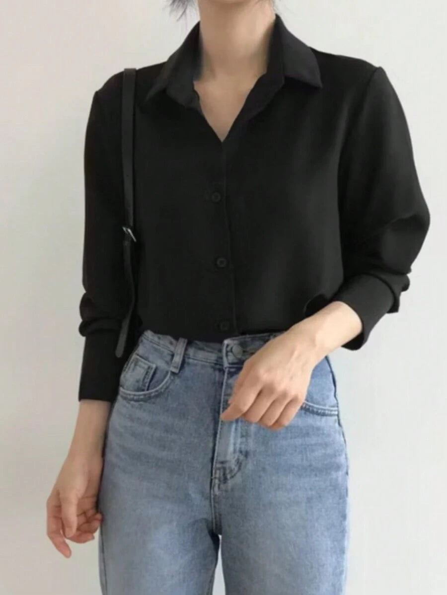 Camisa Hebe - Manga Longa Lapela Preto e Branco | Aurora