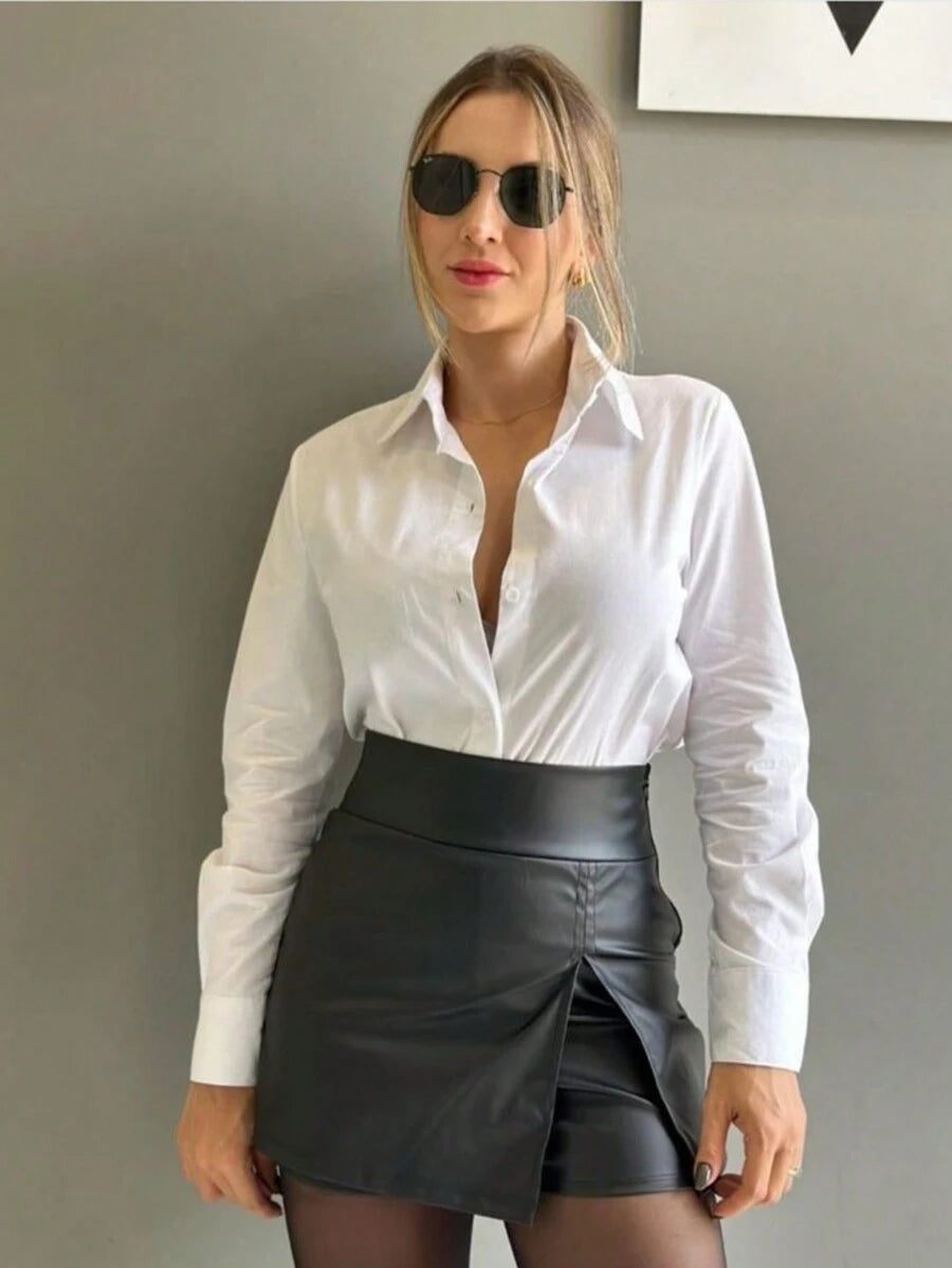 Camisa Hebe - Manga Longa Lapela Preto e Branco | Aurora