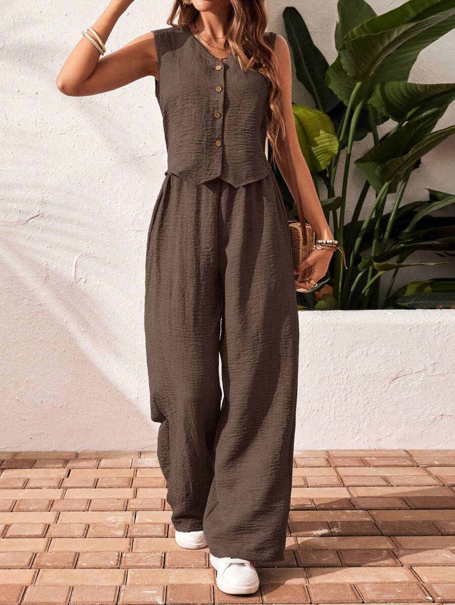 Conjunto Clio - Regata + Calça Chocolate Casual Férias | Aurora