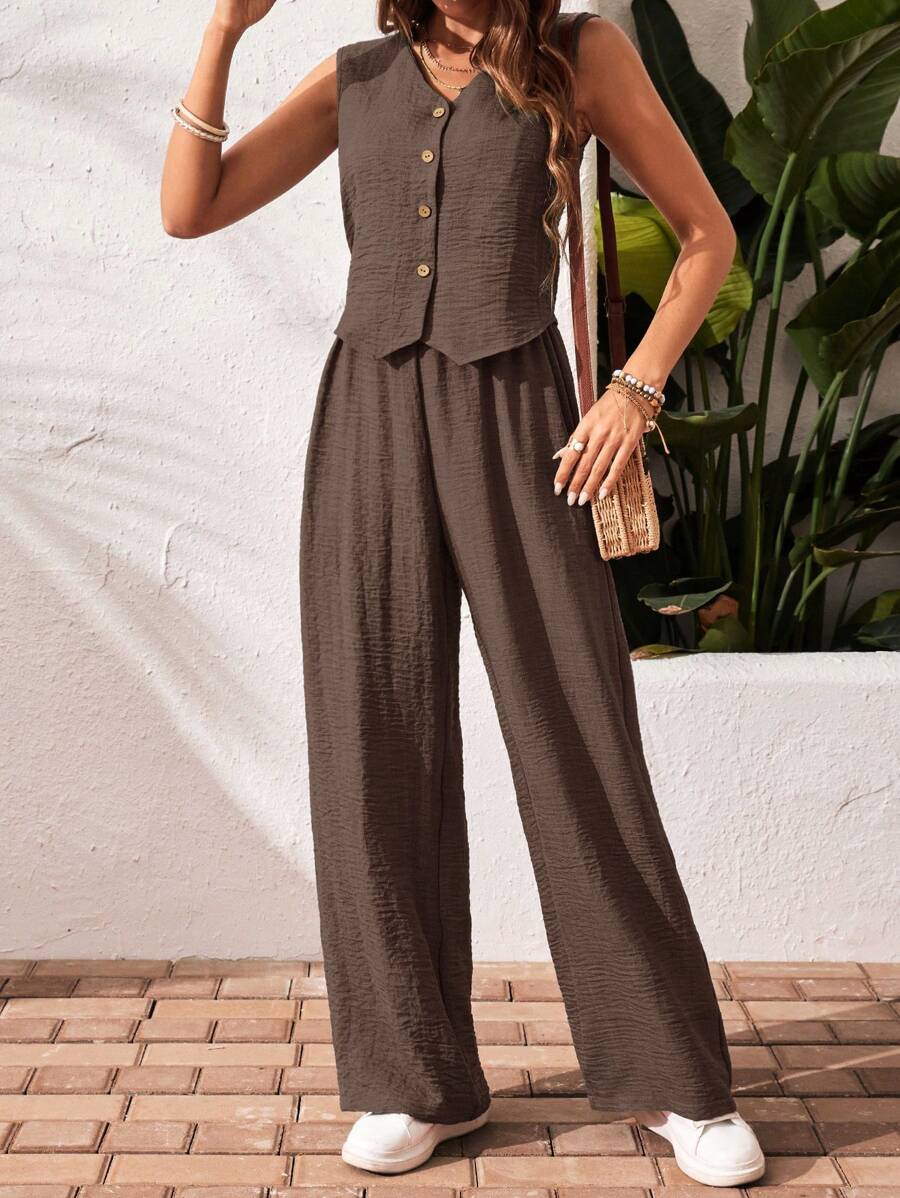 Conjunto Clio - Regata + Calça Chocolate Casual Férias | Aurora