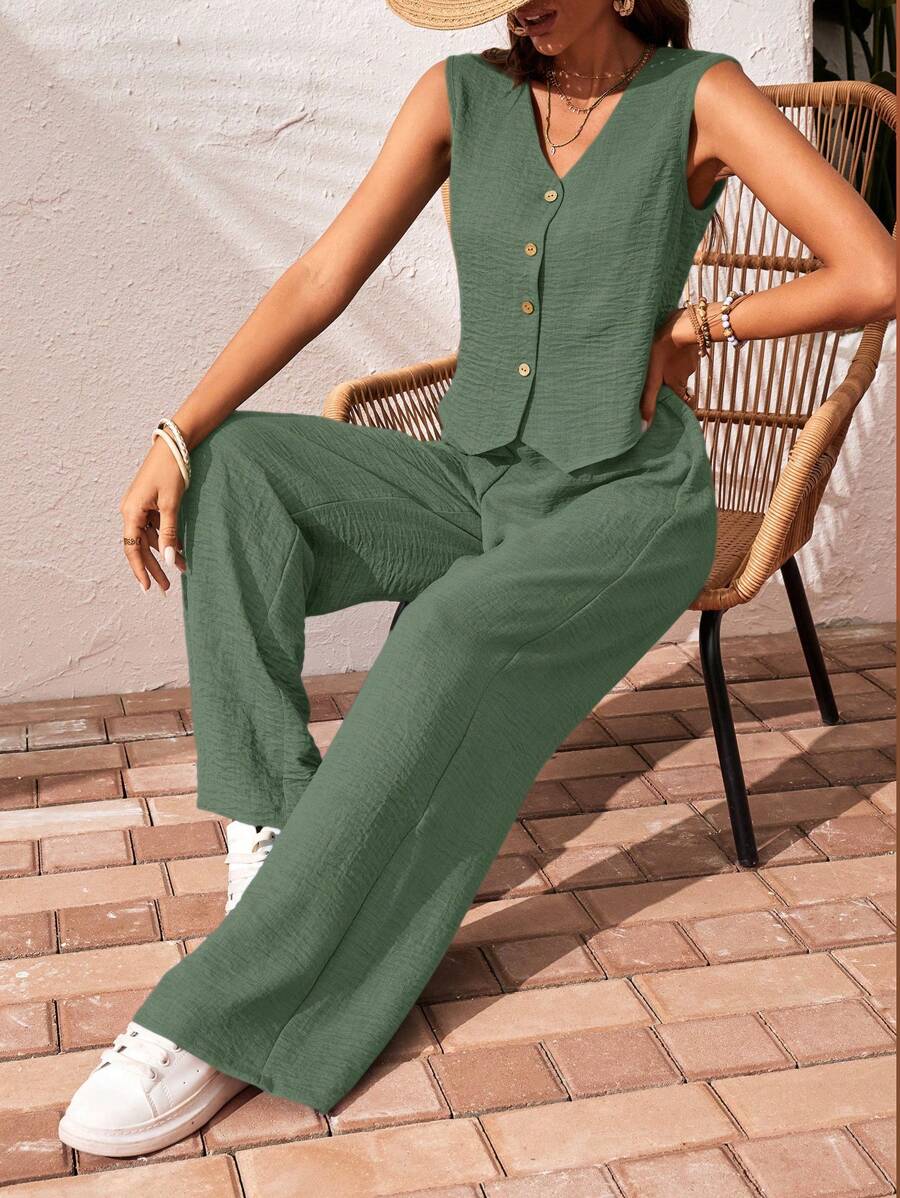 Conjunto Clio - Regata + Calça Chocolate Casual Férias | Aurora