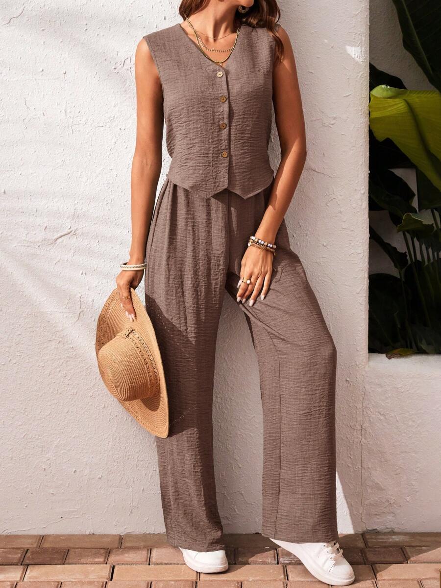 Conjunto Clio - Regata + Calça Chocolate Casual Férias | Aurora