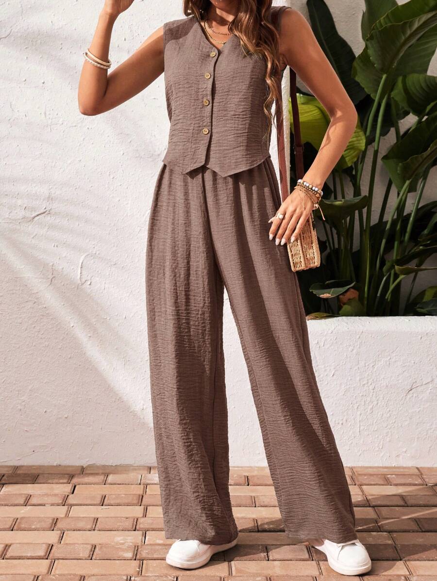 Conjunto Clio - Regata + Calça Chocolate Casual Férias | Aurora