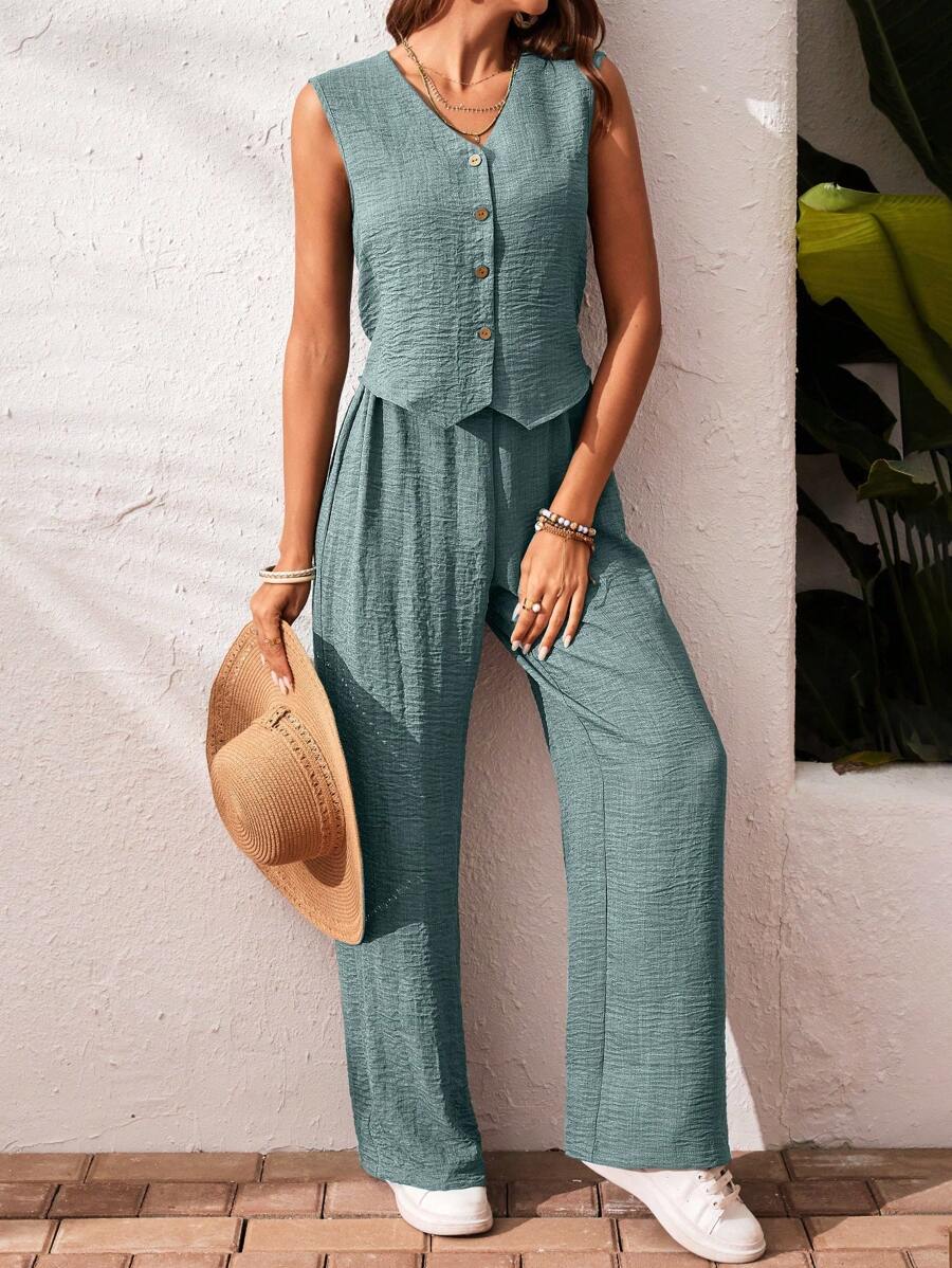 Conjunto Clio - Regata + Calça Chocolate Casual Férias | Aurora