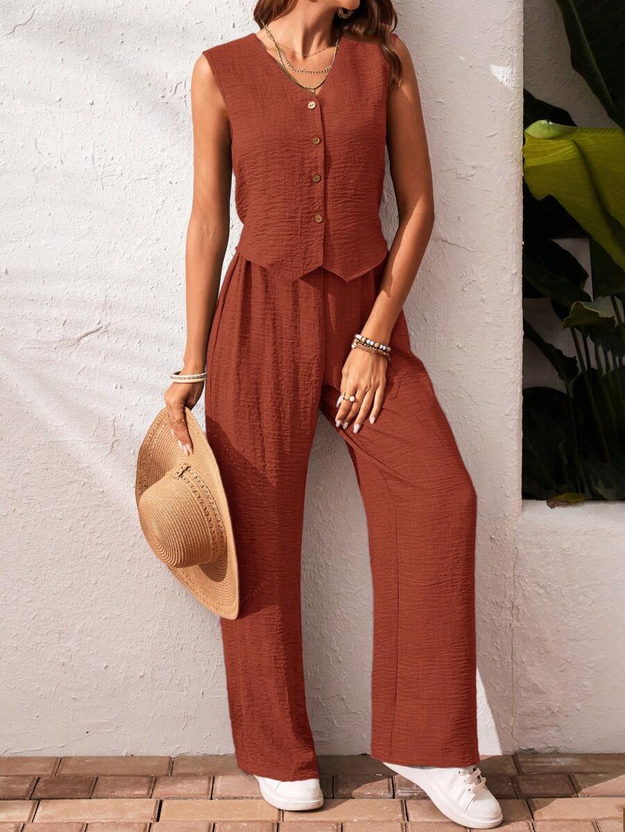 Conjunto Clio - Regata + Calça Chocolate Casual Férias | Aurora