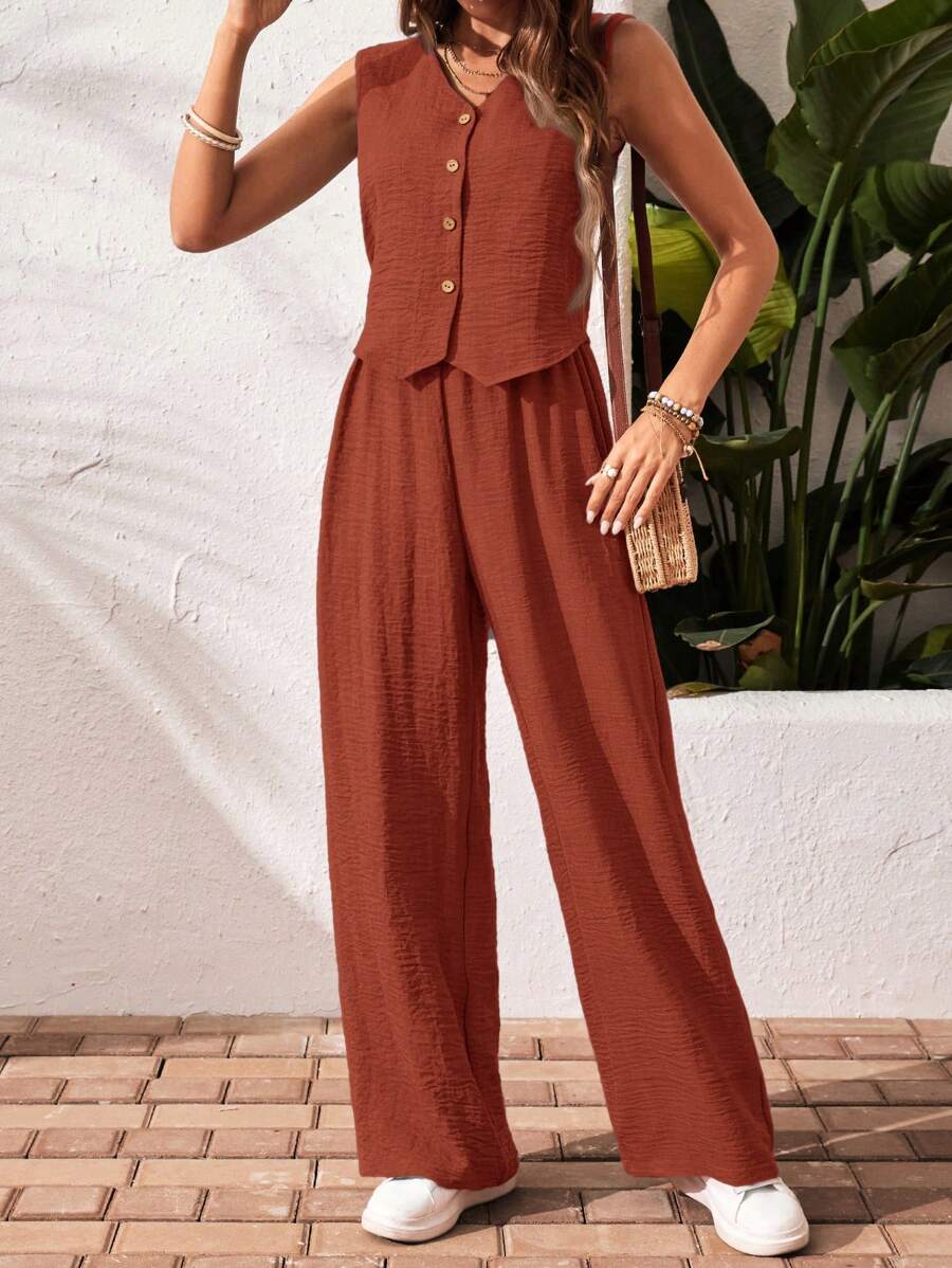 Conjunto Clio - Regata + Calça Chocolate Casual Férias | Aurora