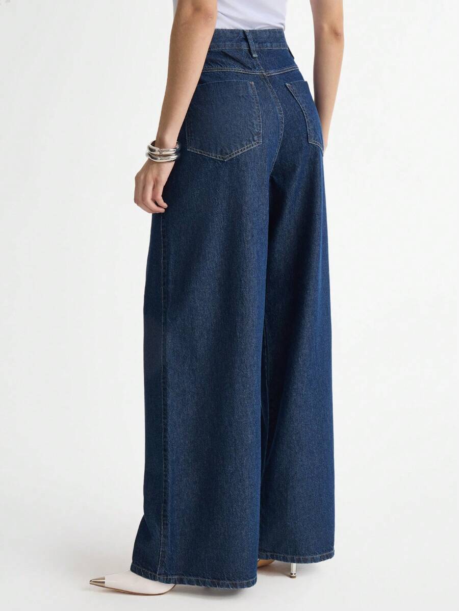 Calça Jeans Rhea - Wide Leg Cintura Alta Lavagem Escura | Aurora