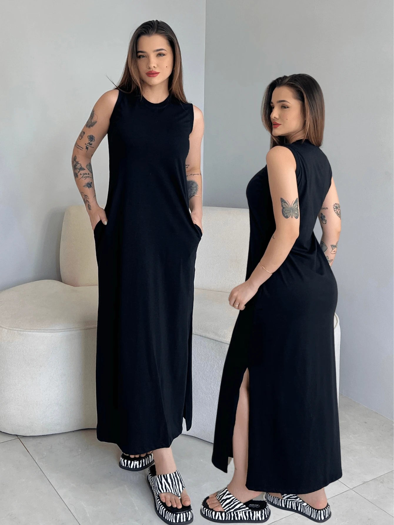 Vestido Eunomia - Colete Longo Marrom Algodão com Bolsos | Aurora