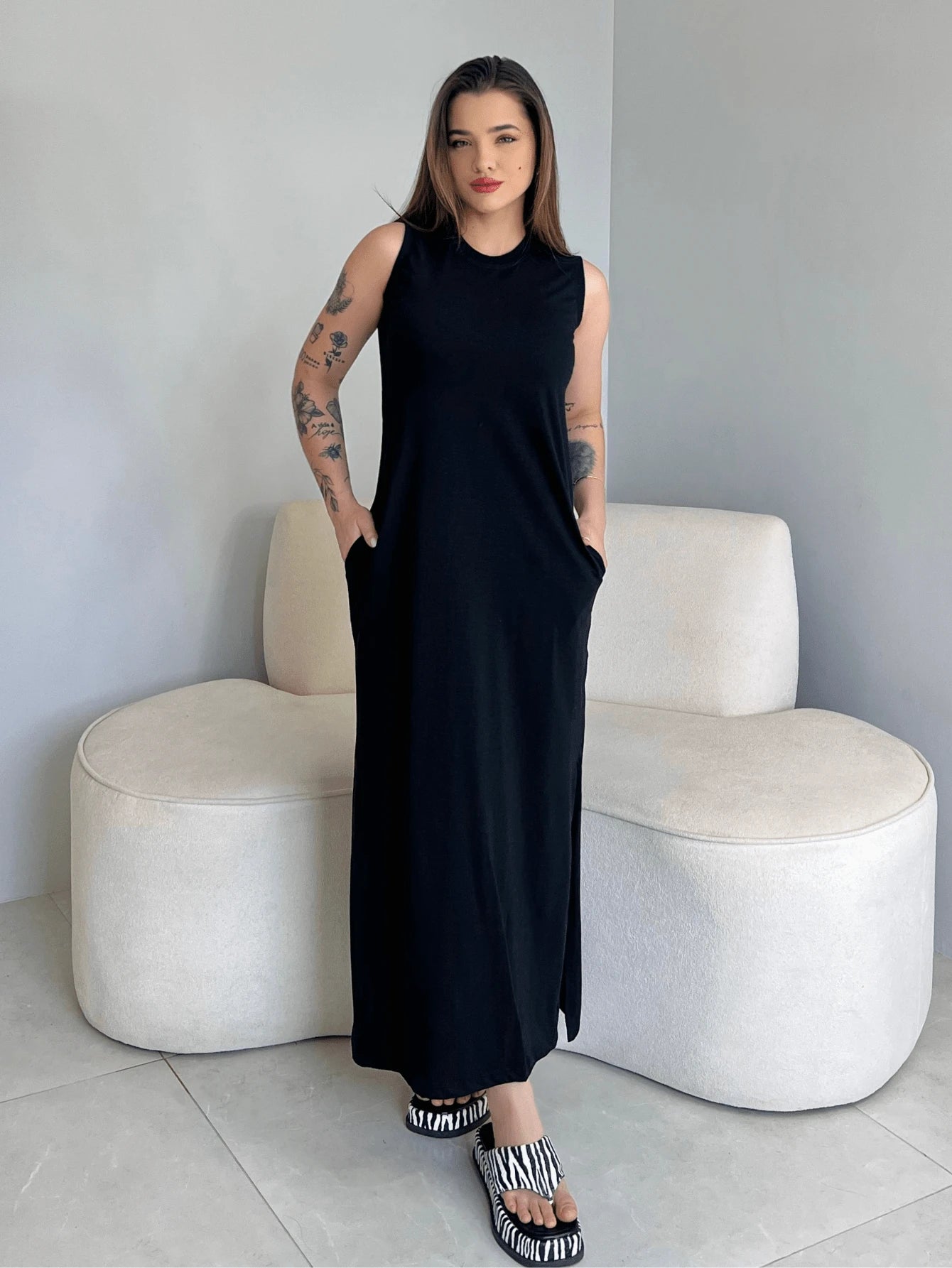 Vestido Eunomia - Colete Longo Marrom Algodão com Bolsos | Aurora