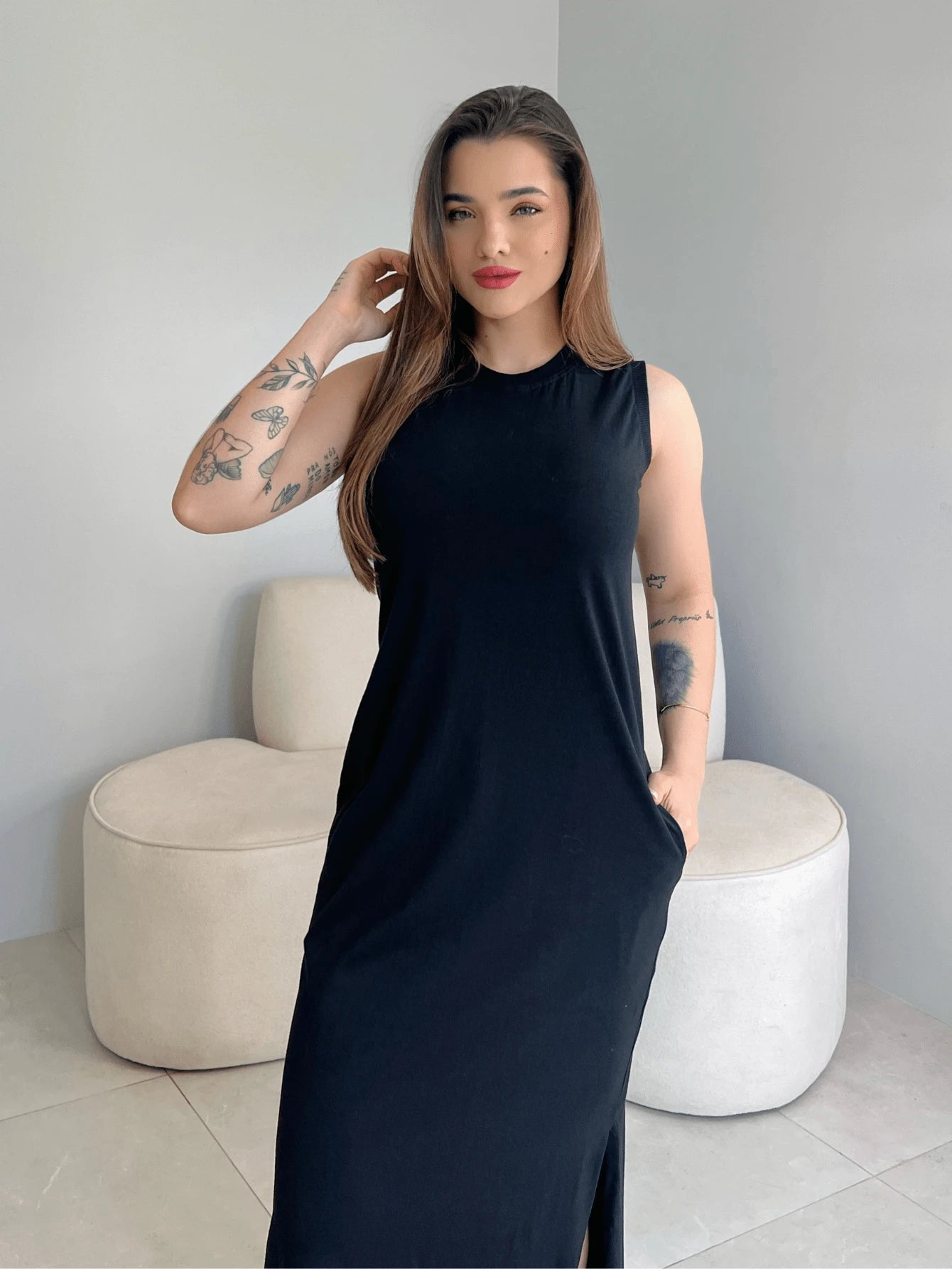 Vestido Eunomia - Colete Longo Marrom Algodão com Bolsos | Aurora