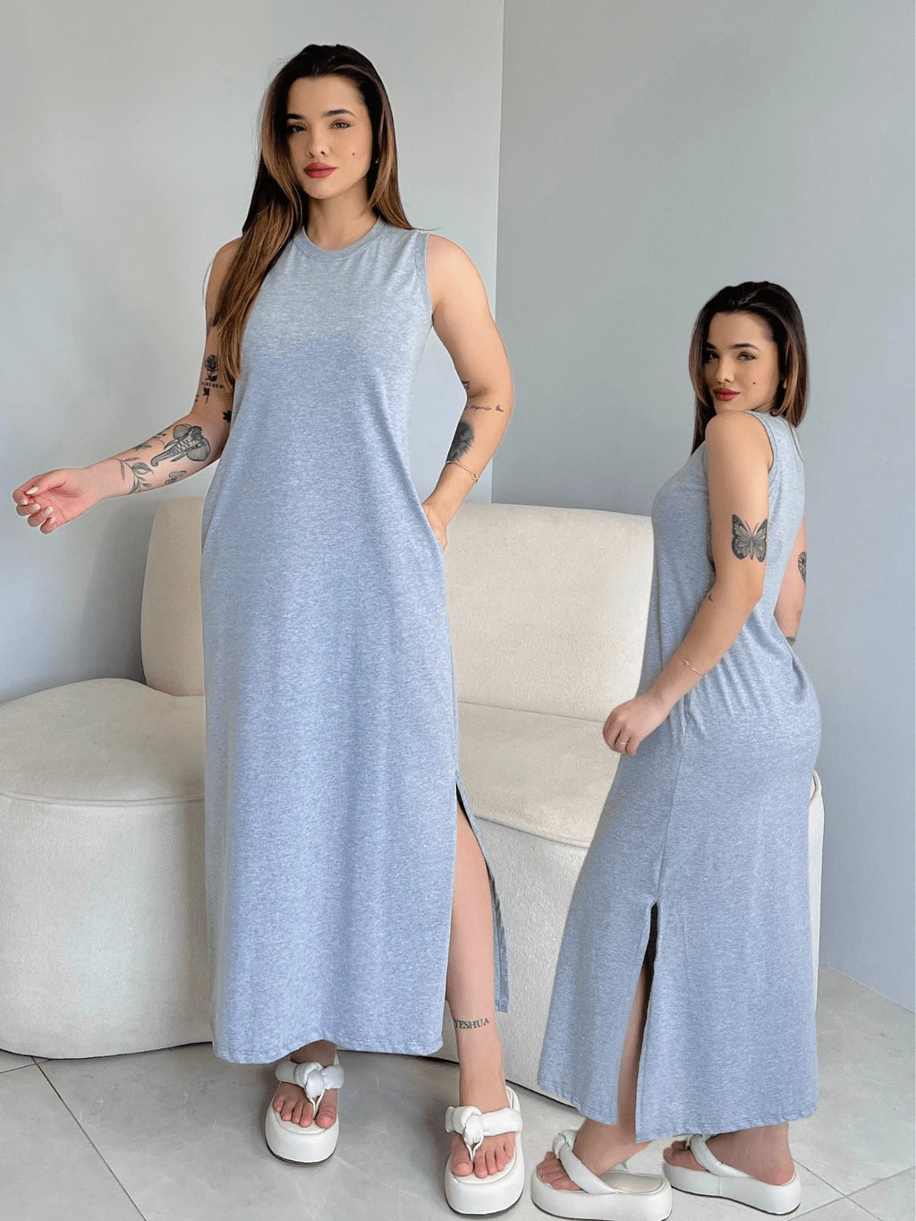 Vestido Eunomia - Colete Longo Marrom Algodão com Bolsos | Aurora