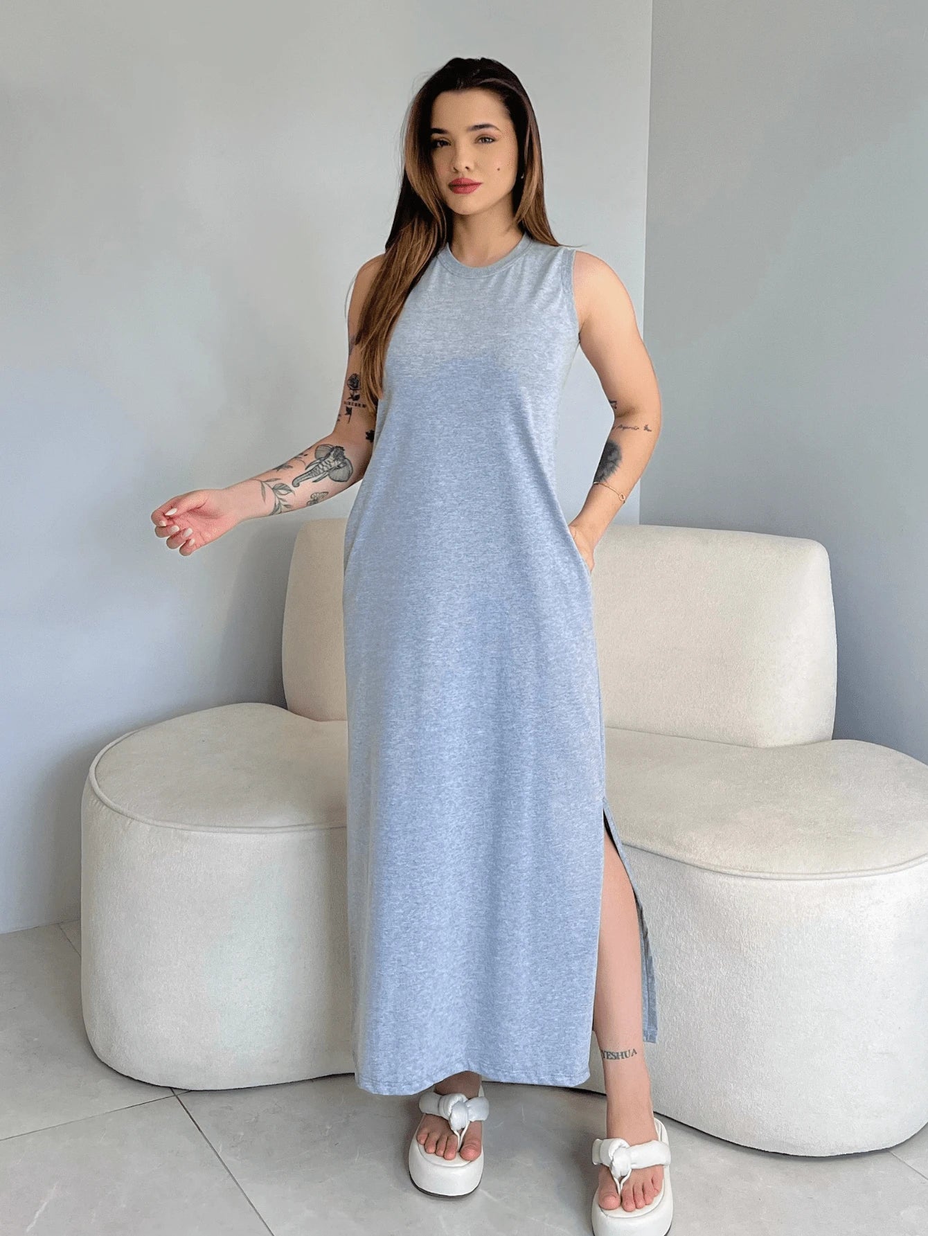 Vestido Eunomia - Colete Longo Marrom Algodão com Bolsos | Aurora