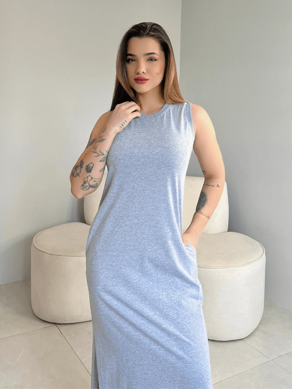 Vestido Eunomia - Colete Longo Marrom Algodão com Bolsos | Aurora