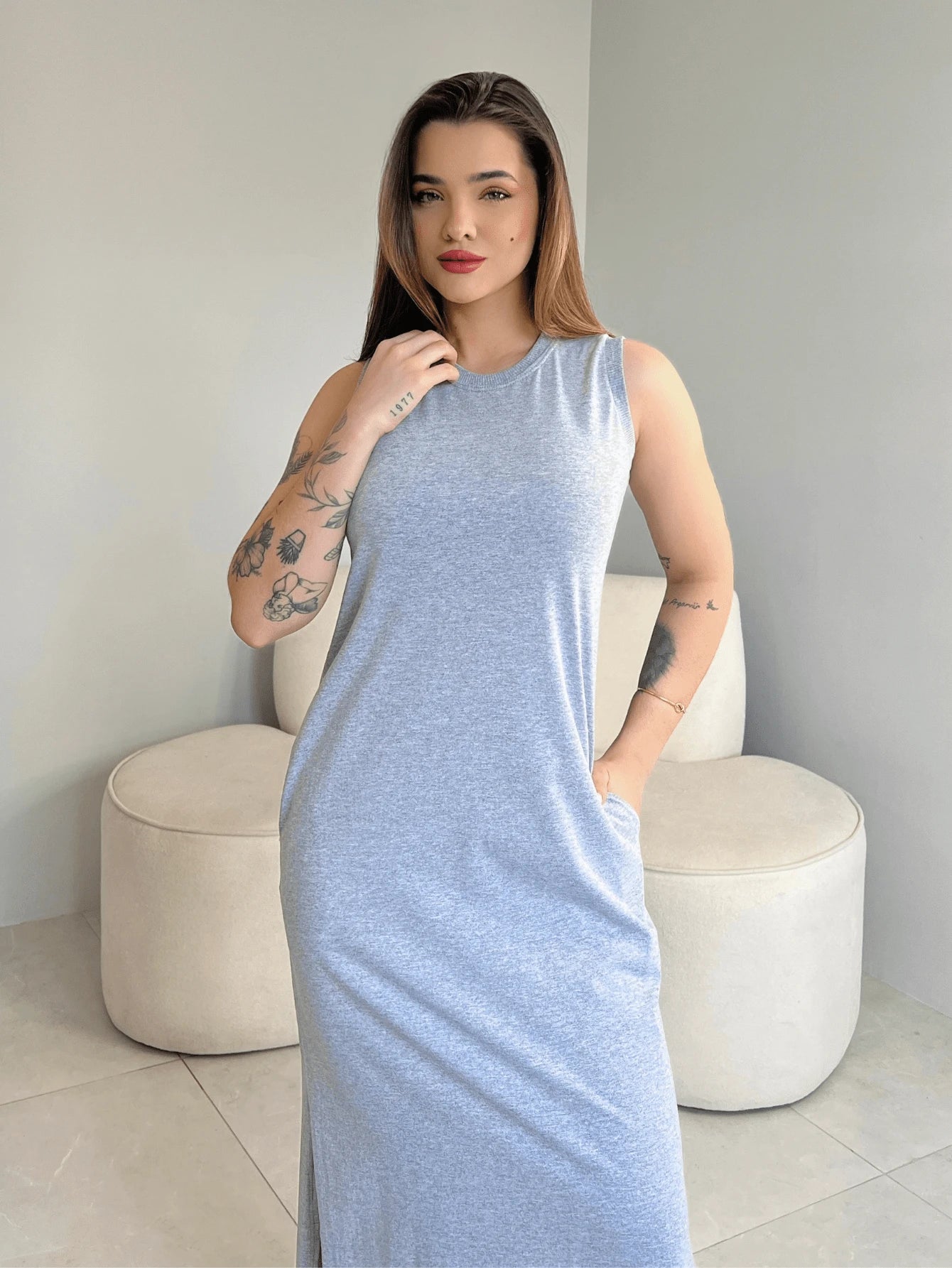 Vestido Eunomia - Colete Longo Marrom Algodão com Bolsos | Aurora