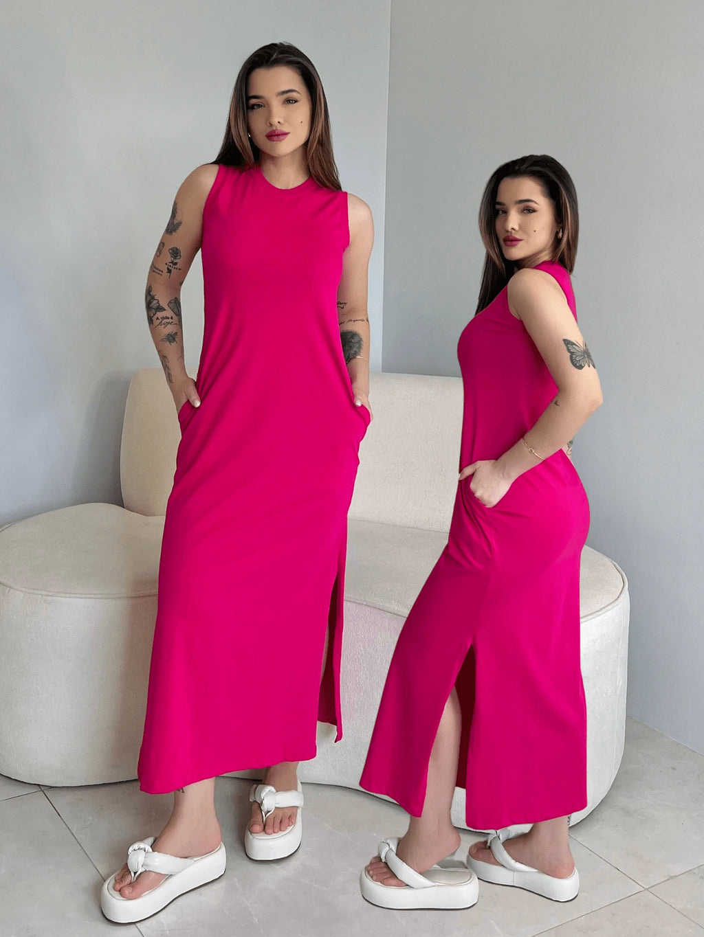 Vestido Eunomia - Colete Longo Marrom Algodão com Bolsos | Aurora