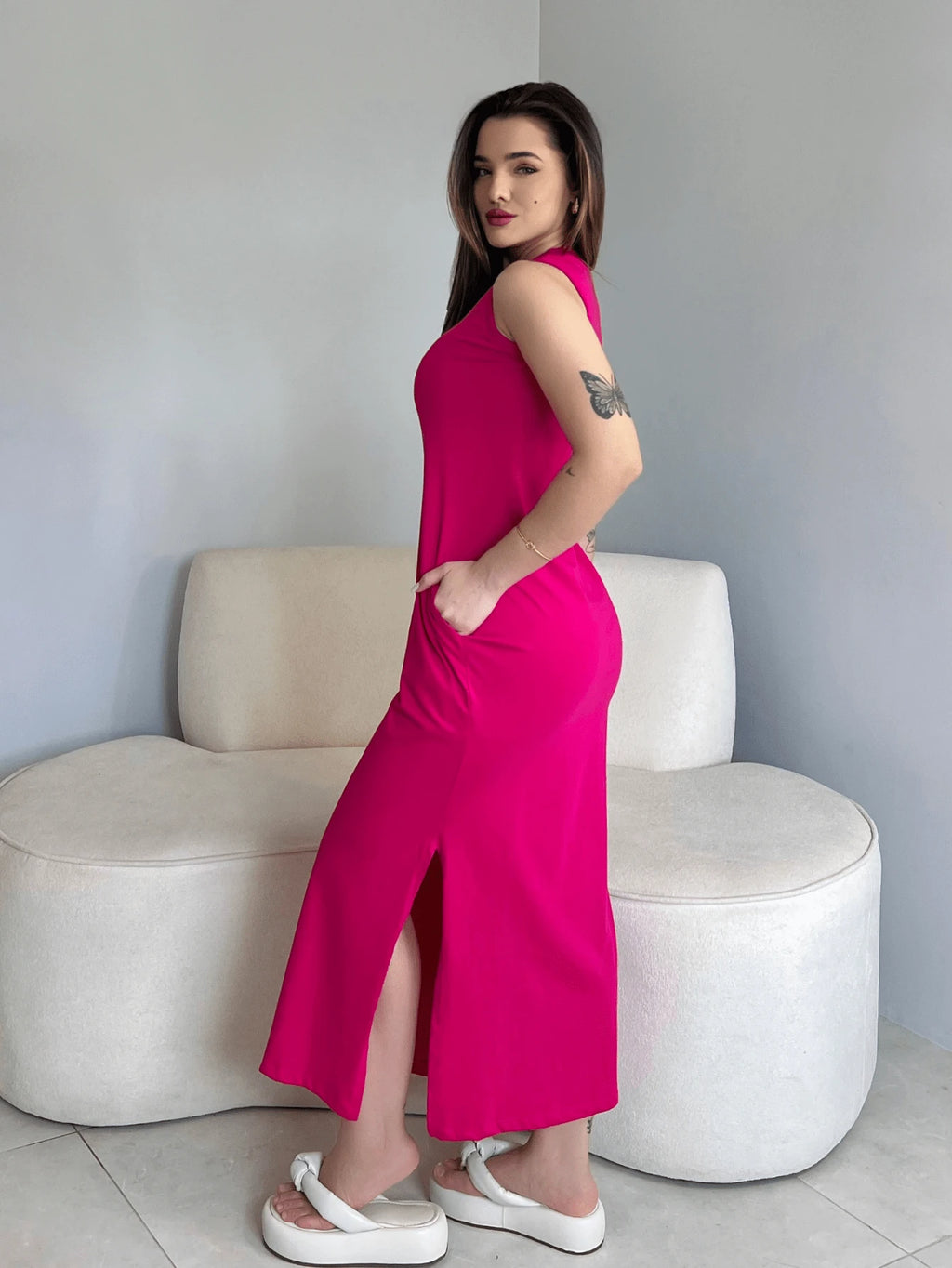 Vestido Eunomia - Colete Longo Marrom Algodão com Bolsos | Aurora