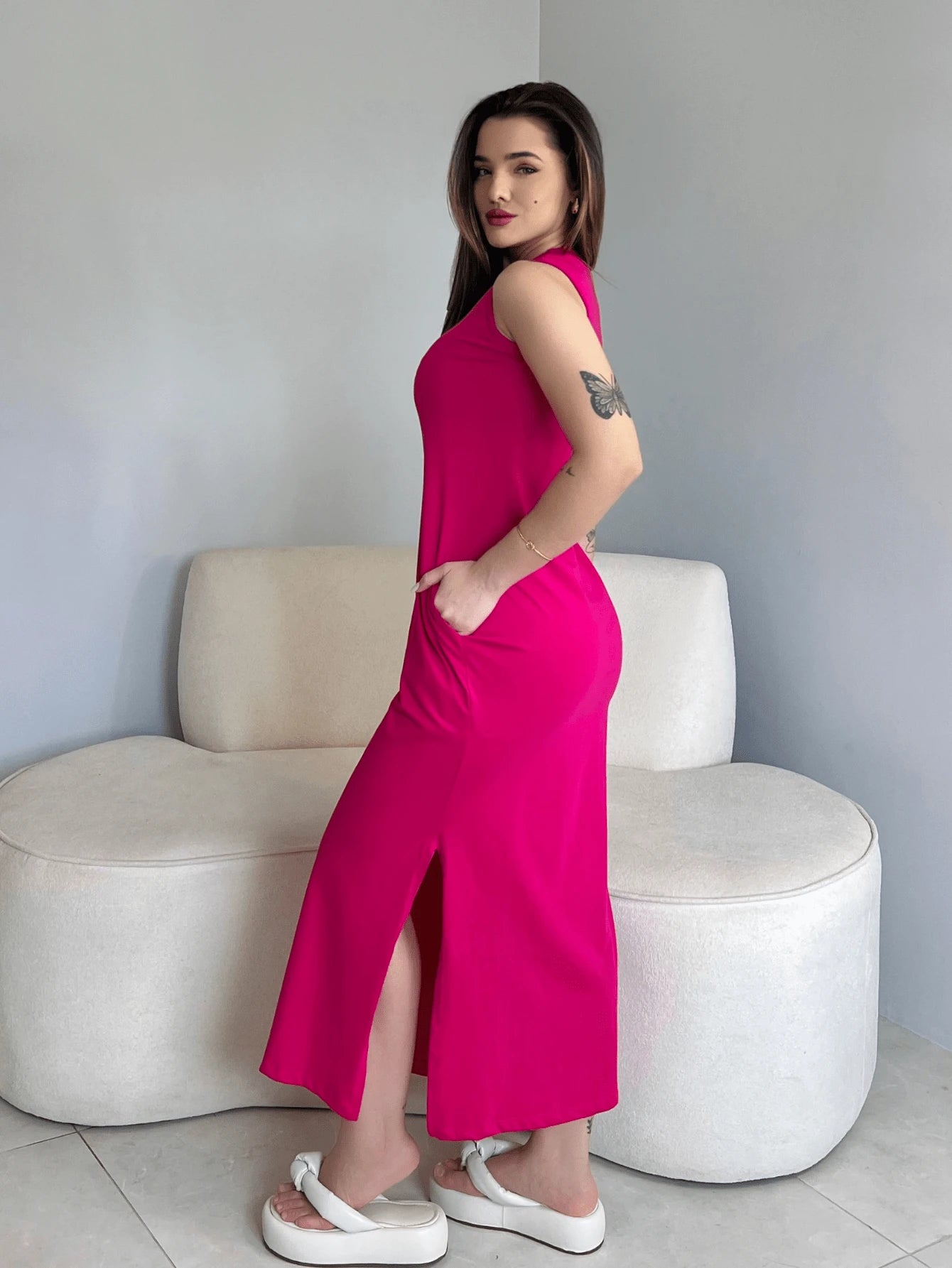 Vestido Eunomia - Colete Longo Marrom Algodão com Bolsos | Aurora