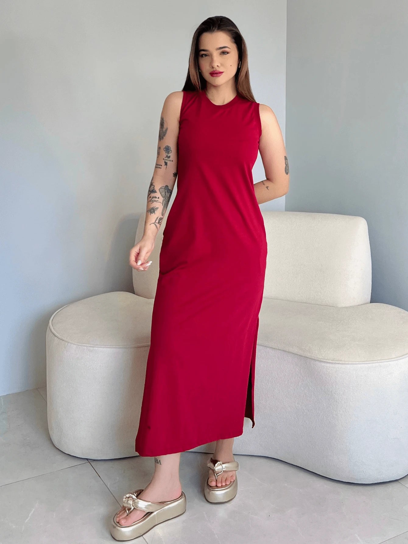 Vestido Eunomia - Colete Longo Marrom Algodão com Bolsos | Aurora