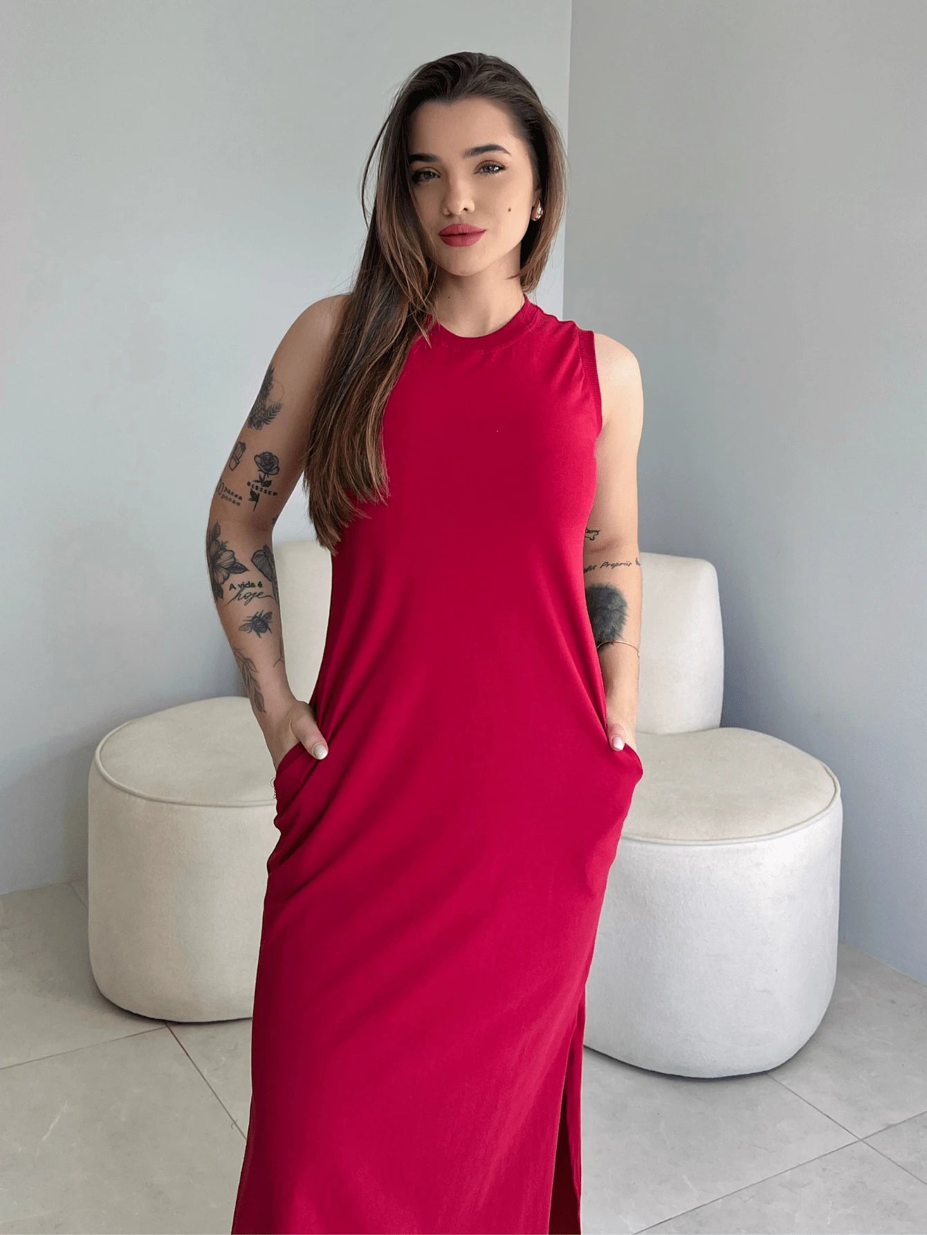 Vestido Eunomia - Colete Longo Marrom Algodão com Bolsos | Aurora