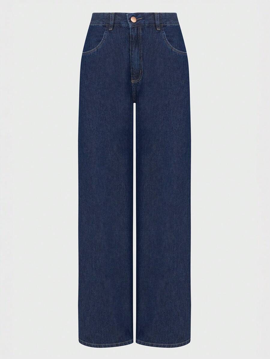Calça Jeans Rhea - Wide Leg Cintura Alta Lavagem Escura | Aurora