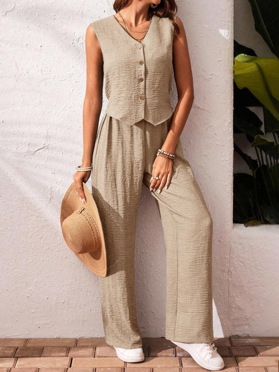 Conjunto Clio - Regata + Calça Chocolate Casual Férias | Aurora