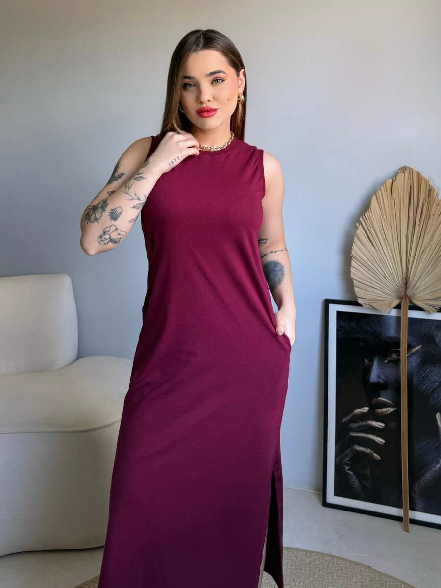 Vestido Eunomia - Colete Longo Marrom Algodão com Bolsos | Aurora