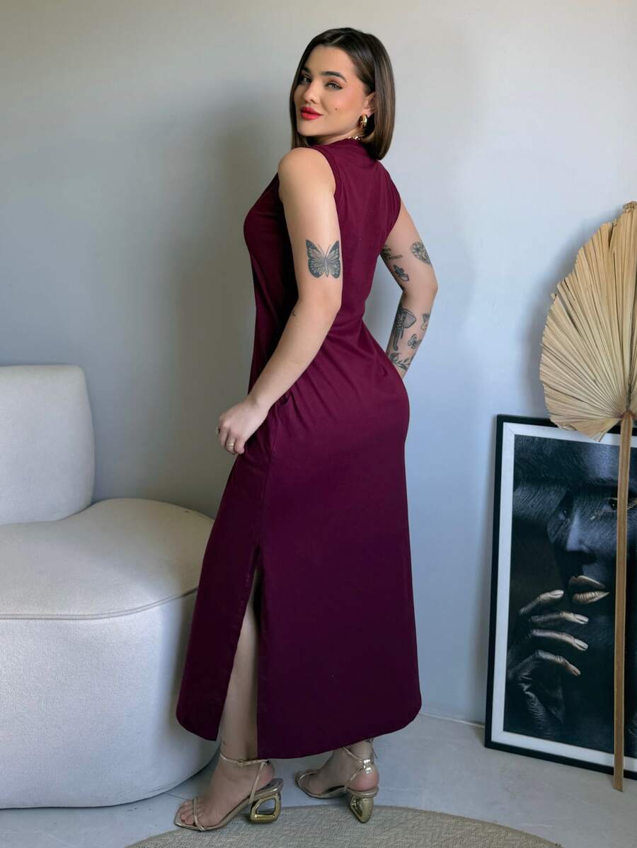 Vestido Eunomia - Colete Longo Marrom Algodão com Bolsos | Aurora