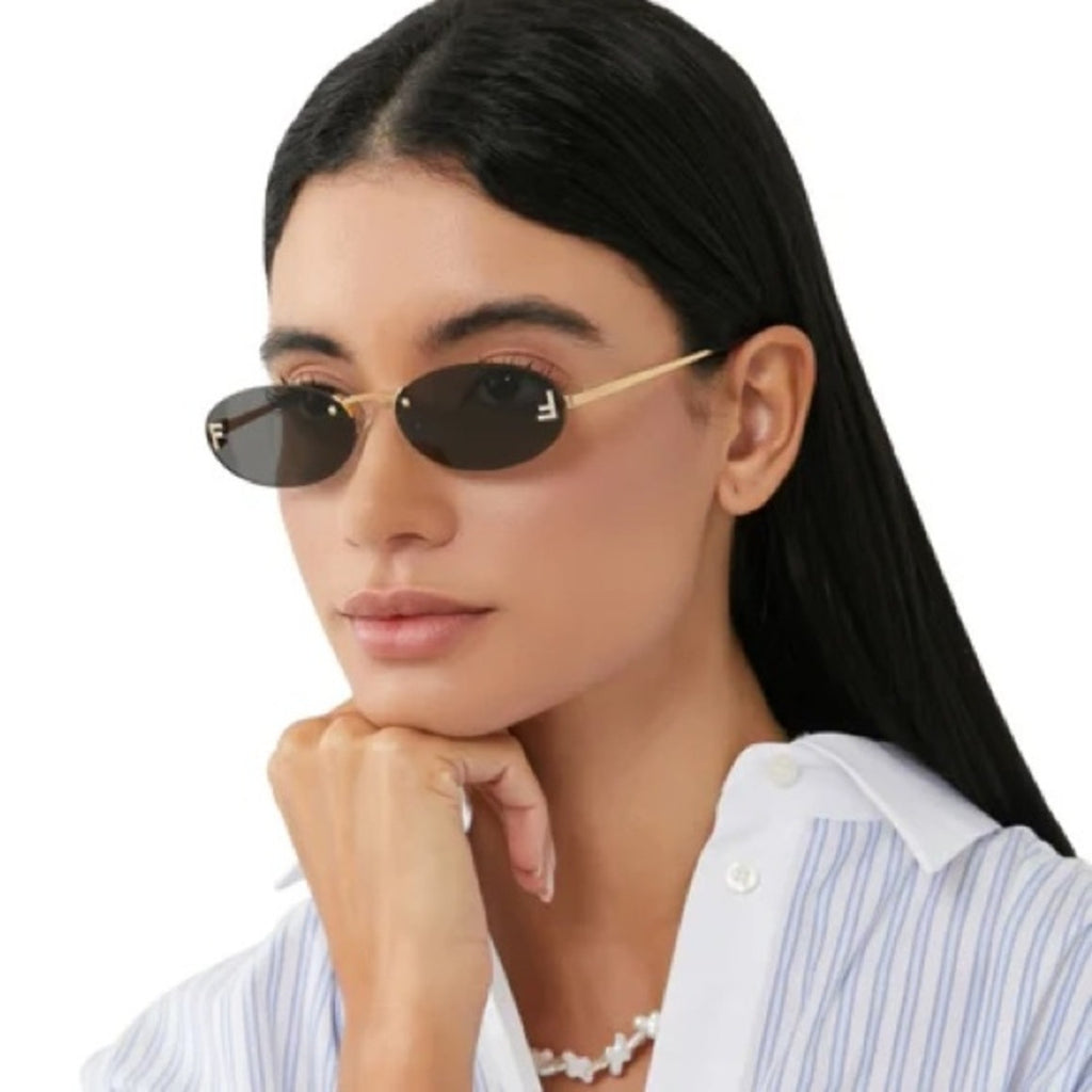 Óculos de Sol Crystal – Oval Sem Aro Vintage com Detalhes em Cristal | Aurora