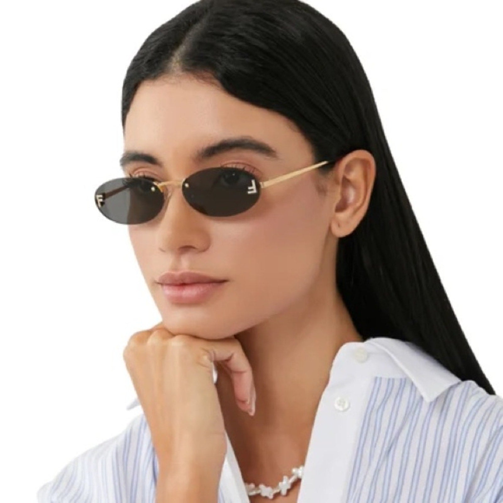 Óculos de Sol Crystal – Oval Sem Aro Vintage com Detalhes em Cristal | Aurora